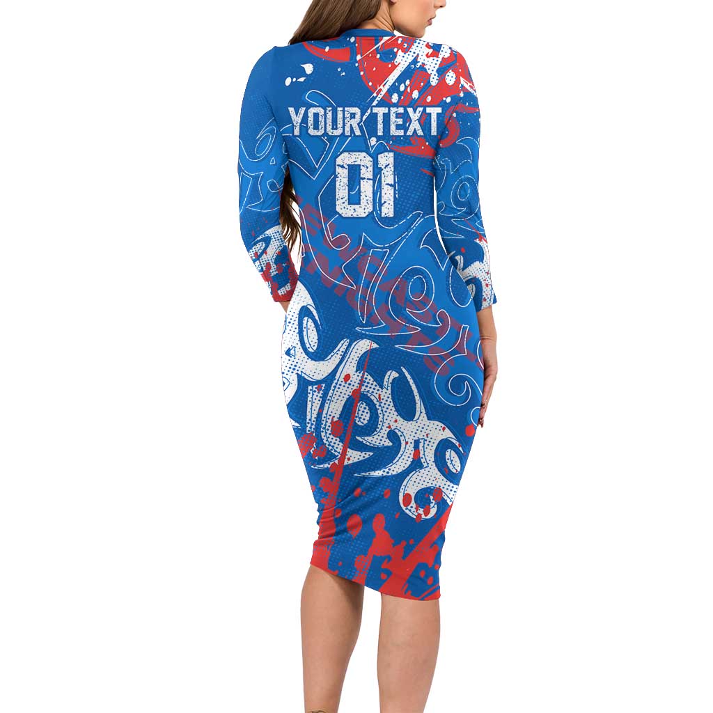 Personalized Newcastle Knights Rugby Long Sleeve Bodycon Dress Urban Street Graffiti Style - Distressed Splatter Elements