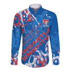 Personalized Newcastle Knights Rugby Long Sleeve Button Shirt Urban Street Graffiti Style - Distressed Splatter Elements