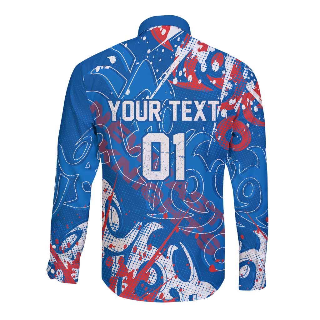 Personalized Newcastle Knights Rugby Long Sleeve Button Shirt Urban Street Graffiti Style - Distressed Splatter Elements