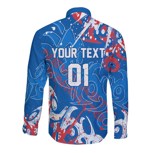 Personalized Newcastle Knights Rugby Long Sleeve Button Shirt Urban Street Graffiti Style - Distressed Splatter Elements