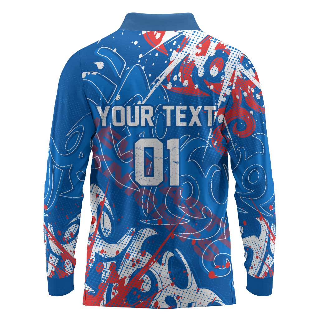 Personalized Newcastle Knights Rugby Long Sleeve Polo Shirt Urban Street Graffiti Style - Distressed Splatter Elements