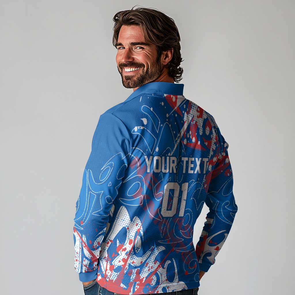 Personalized Newcastle Knights Rugby Long Sleeve Polo Shirt Urban Street Graffiti Style - Distressed Splatter Elements
