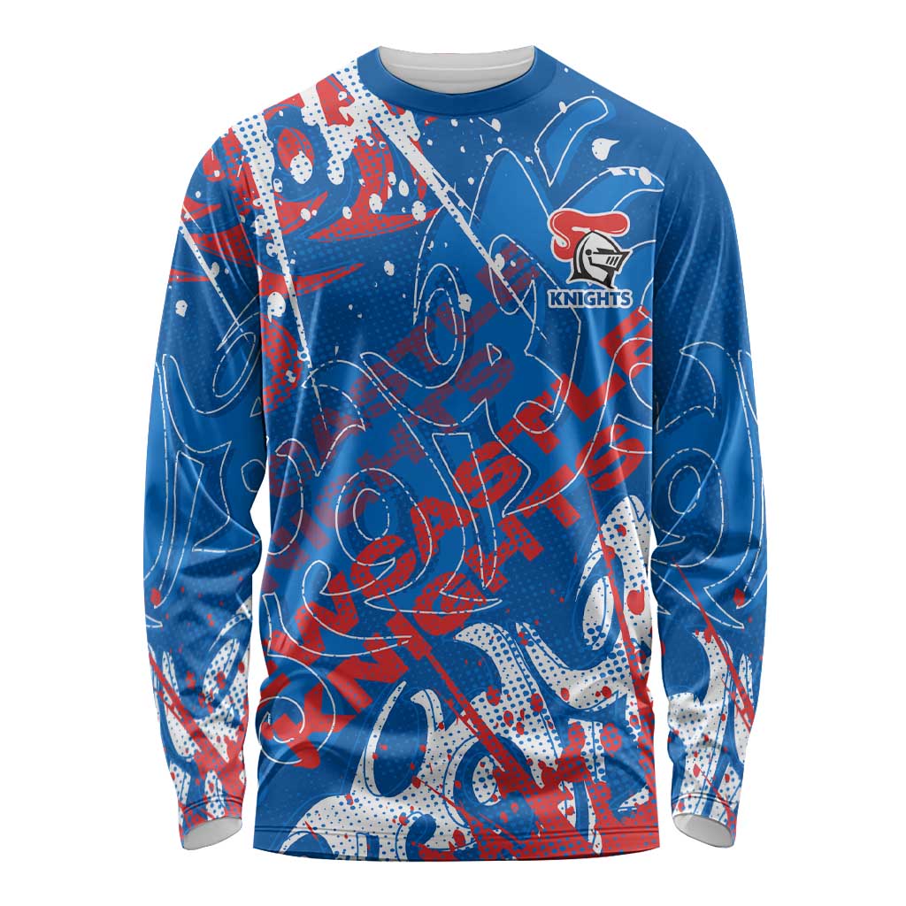 Personalized Newcastle Knights Rugby Long Sleeve Shirt Urban Street Graffiti Style - Distressed Splatter Elements