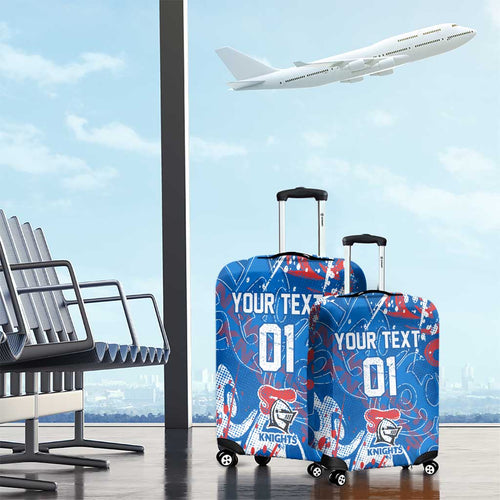 Personalized Newcastle Knights Rugby Luggage Cover Urban Street Graffiti Style - Distressed Splatter Elements