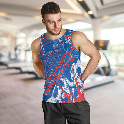 Personalized Newcastle Knights Rugby Men Tank Top Urban Street Graffiti Style - Distressed Splatter Elements
