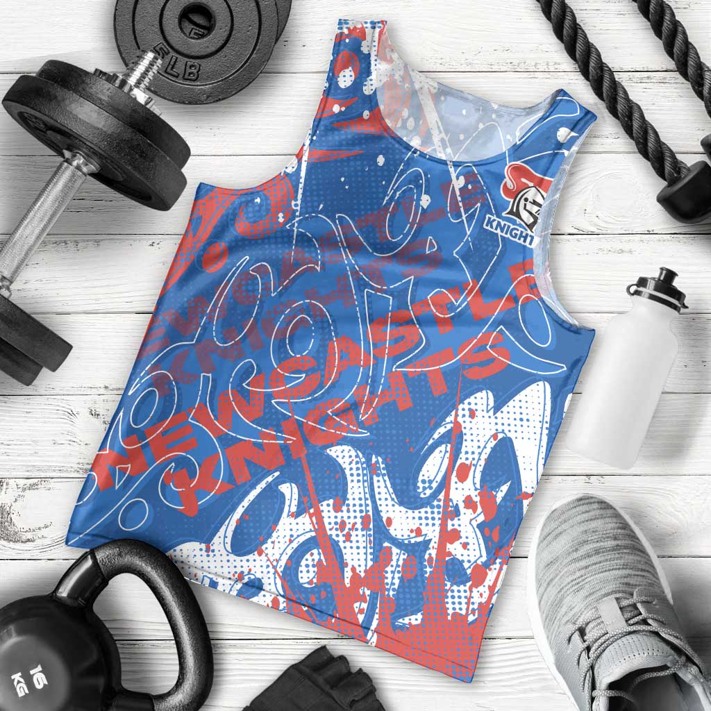 Personalized Newcastle Knights Rugby Men Tank Top Urban Street Graffiti Style - Distressed Splatter Elements