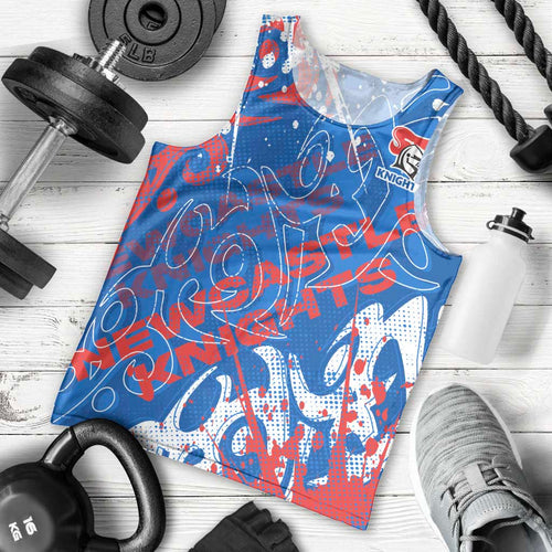 Personalized Newcastle Knights Rugby Men Tank Top Urban Street Graffiti Style - Distressed Splatter Elements