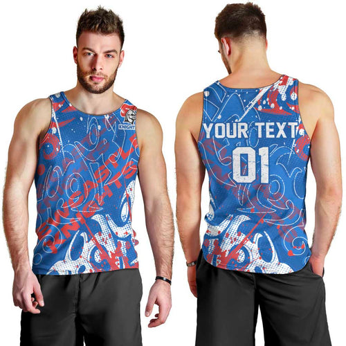 Personalized Newcastle Knights Rugby Men Tank Top Urban Street Graffiti Style - Distressed Splatter Elements