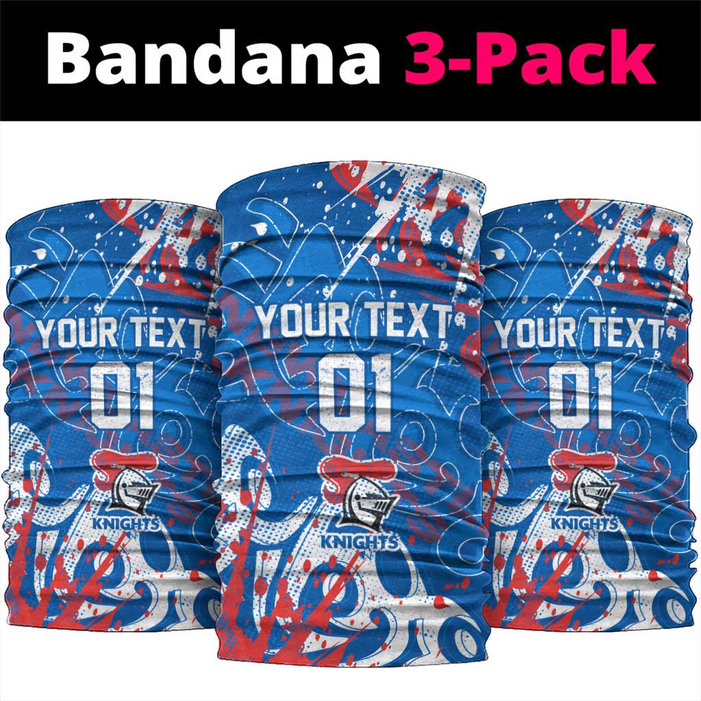 Personalized Newcastle Knights Rugby Neck Gaiter Urban Street Graffiti Style - Distressed Splatter Elements