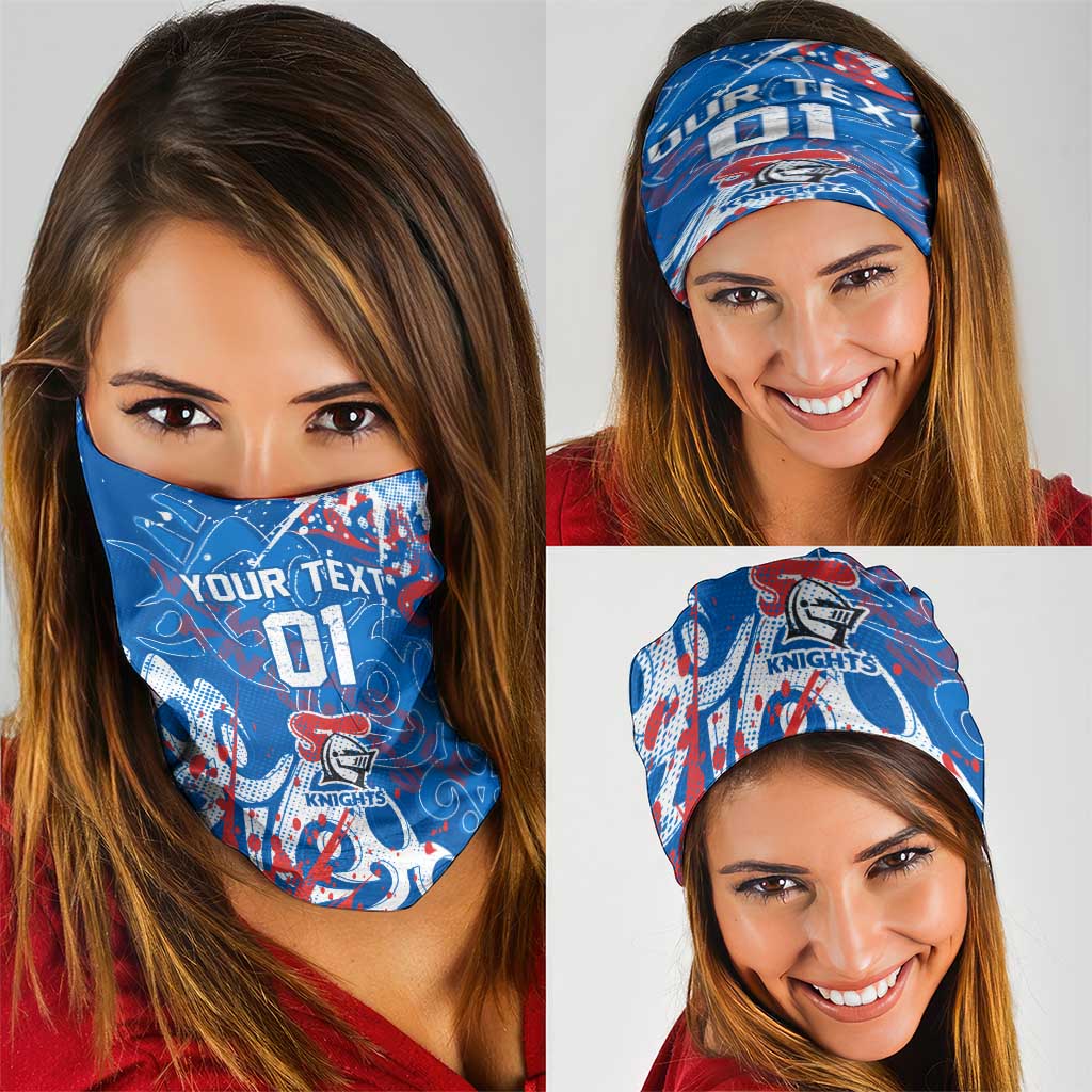 Personalized Newcastle Knights Rugby Neck Gaiter Urban Street Graffiti Style - Distressed Splatter Elements