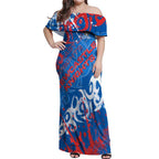 Personalized Newcastle Knights Rugby Off Shoulder Maxi Dress Urban Street Graffiti Style - Distressed Splatter Elements