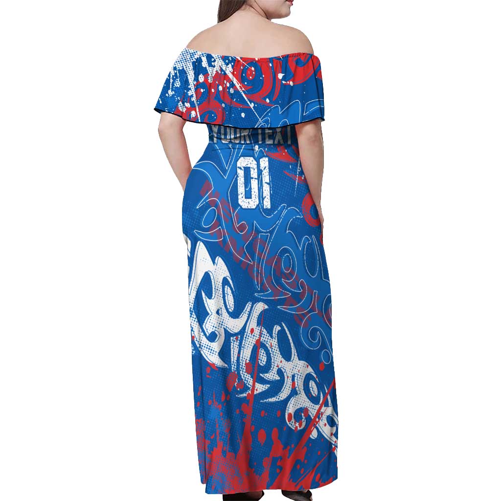 Personalized Newcastle Knights Rugby Off Shoulder Maxi Dress Urban Street Graffiti Style - Distressed Splatter Elements