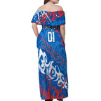 Personalized Newcastle Knights Rugby Off Shoulder Maxi Dress Urban Street Graffiti Style - Distressed Splatter Elements