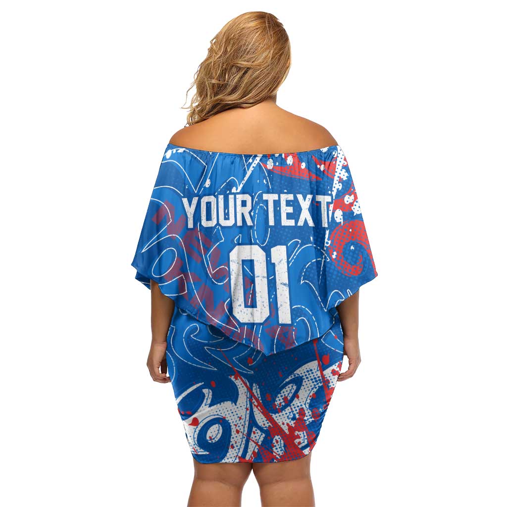 Personalized Newcastle Knights Rugby Off Shoulder Short Dress Urban Street Graffiti Style - Distressed Splatter Elements