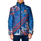 Personalized Newcastle Knights Rugby Padded Jacket Urban Street Graffiti Style - Distressed Splatter Elements