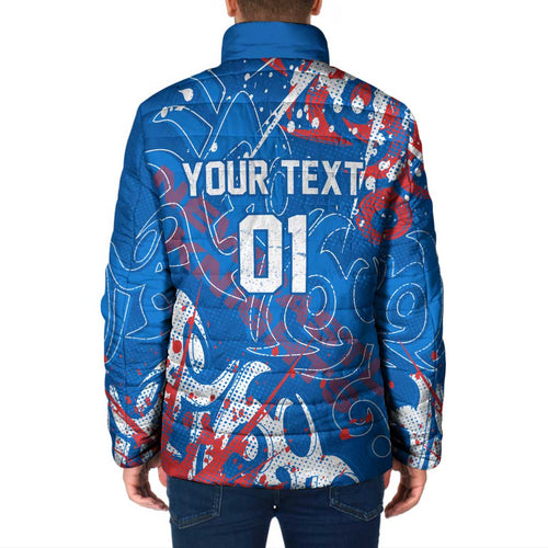 Personalized Newcastle Knights Rugby Padded Jacket Urban Street Graffiti Style - Distressed Splatter Elements