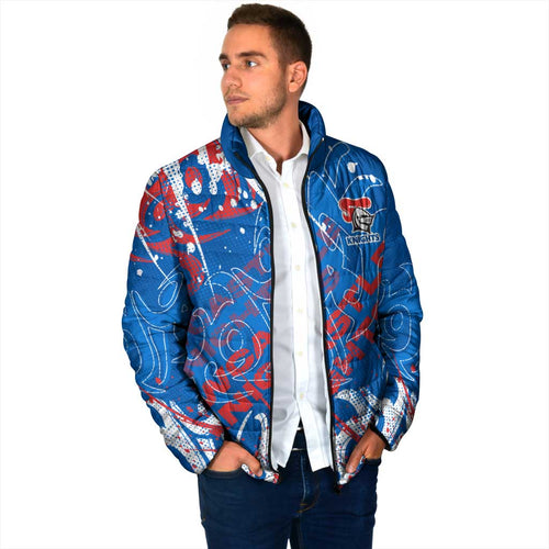 Personalized Newcastle Knights Rugby Padded Jacket Urban Street Graffiti Style - Distressed Splatter Elements