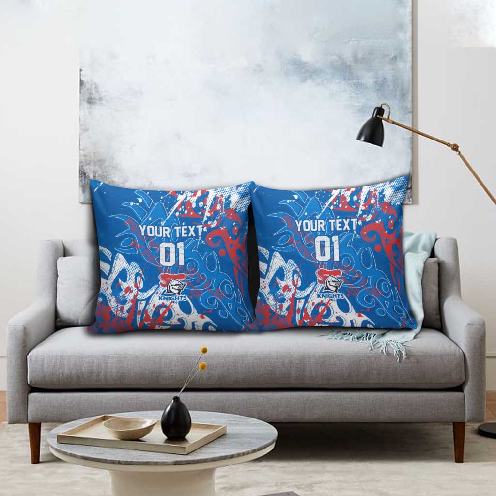 Personalized Newcastle Knights Rugby Pillow Cover Urban Street Graffiti Style - Distressed Splatter Elements