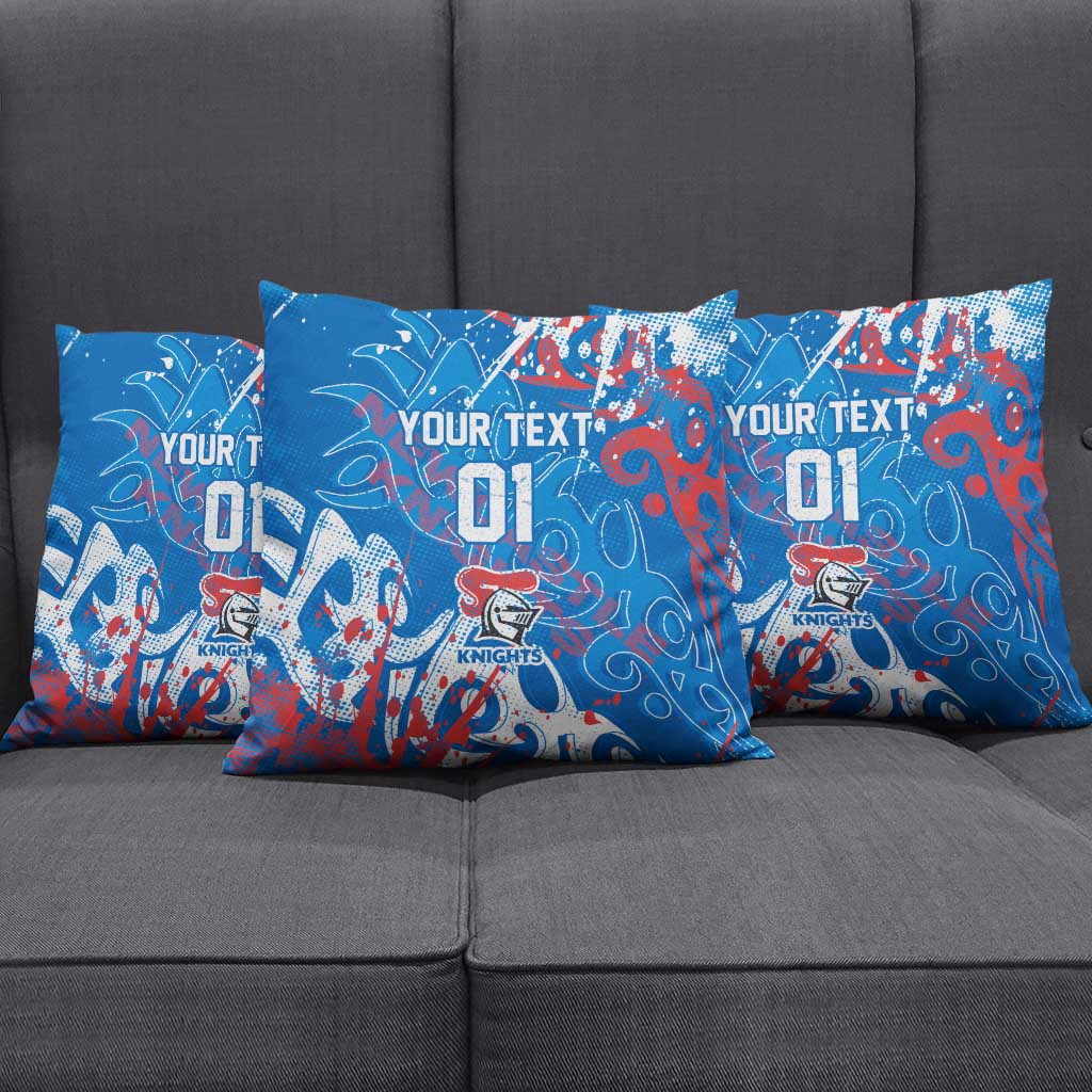 Personalized Newcastle Knights Rugby Pillow Cover Urban Street Graffiti Style - Distressed Splatter Elements
