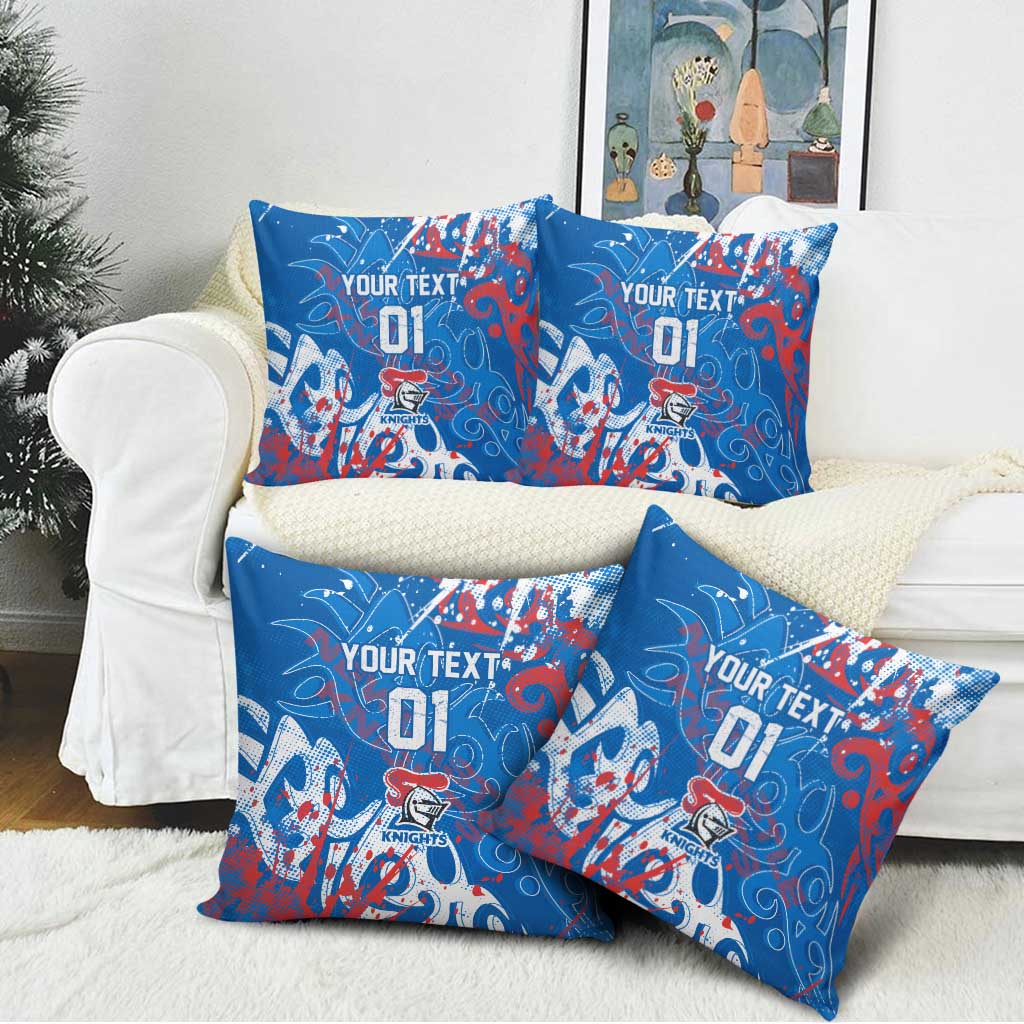 Personalized Newcastle Knights Rugby Pillow Cover Urban Street Graffiti Style - Distressed Splatter Elements