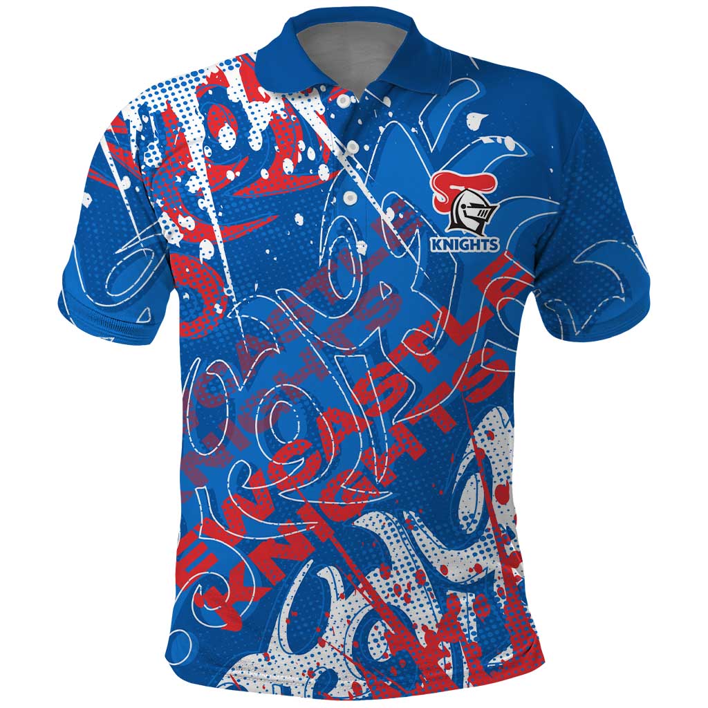 Personalized Newcastle Knights Rugby Polo Shirt Urban Street Graffiti Style - Distressed Splatter Elements