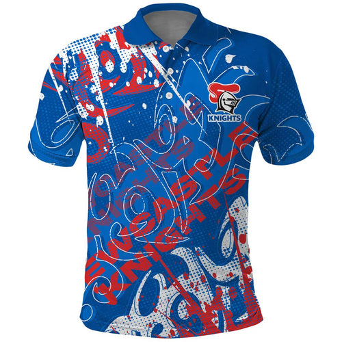 Personalized Newcastle Knights Rugby Polo Shirt Urban Street Graffiti Style - Distressed Splatter Elements