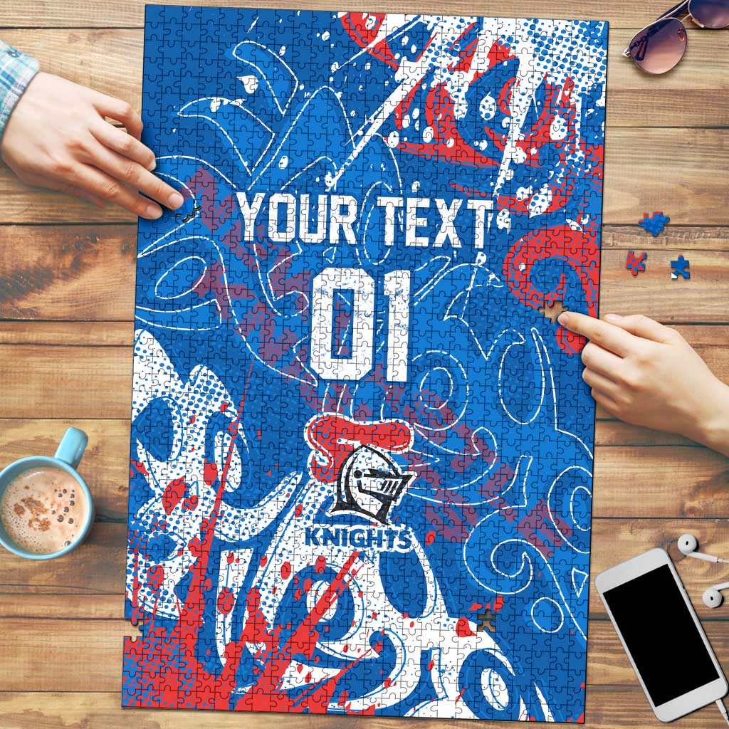 Personalized Newcastle Knights Rugby Puzzle Urban Street Graffiti Style - Distressed Splatter Elements