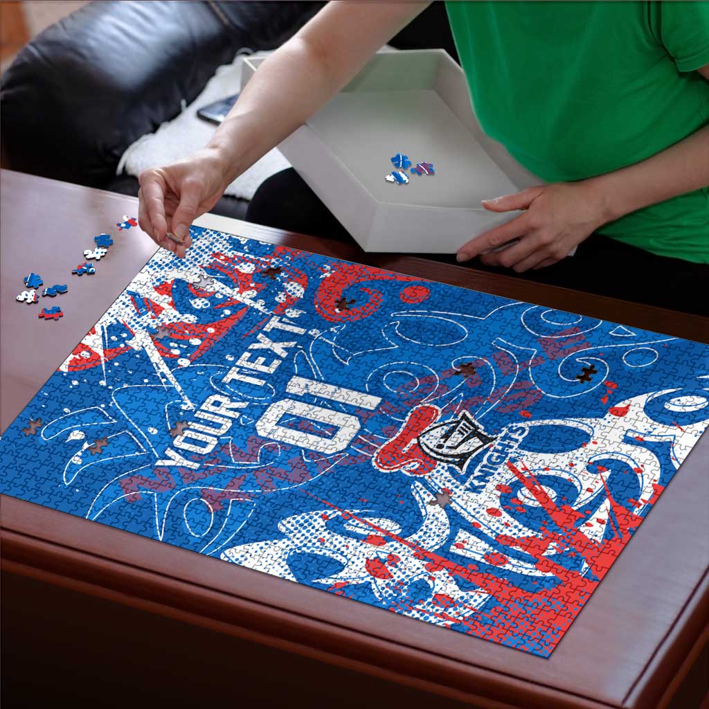 Personalized Newcastle Knights Rugby Puzzle Urban Street Graffiti Style - Distressed Splatter Elements