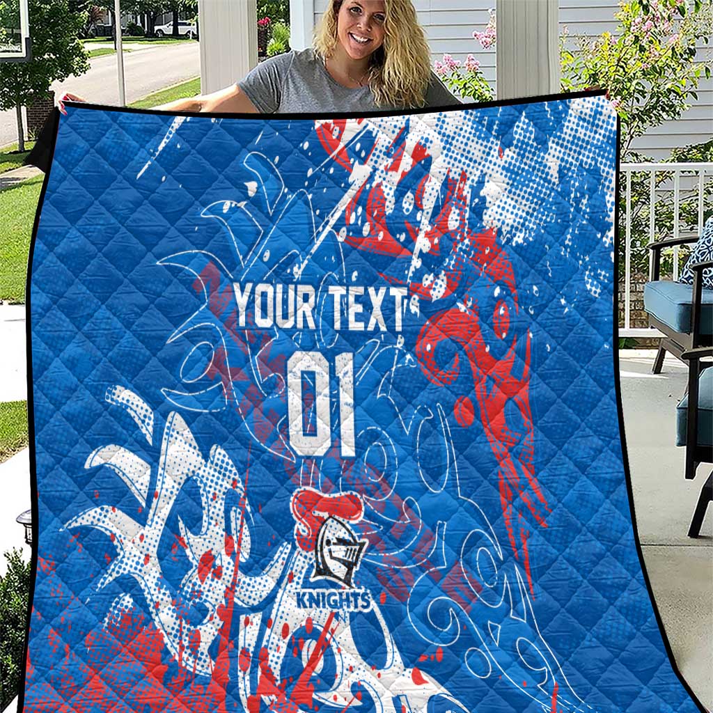 Personalized Newcastle Knights Rugby Quilt Urban Street Graffiti Style - Distressed Splatter Elements