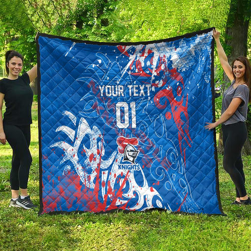 Personalized Newcastle Knights Rugby Quilt Urban Street Graffiti Style - Distressed Splatter Elements