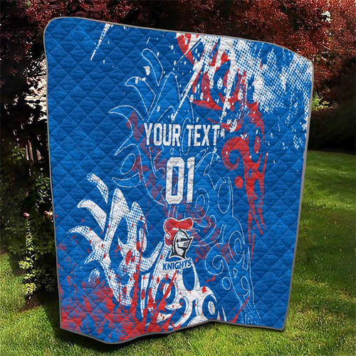 Personalized Newcastle Knights Rugby Quilt Urban Street Graffiti Style - Distressed Splatter Elements