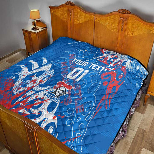 Personalized Newcastle Knights Rugby Quilt Urban Street Graffiti Style - Distressed Splatter Elements