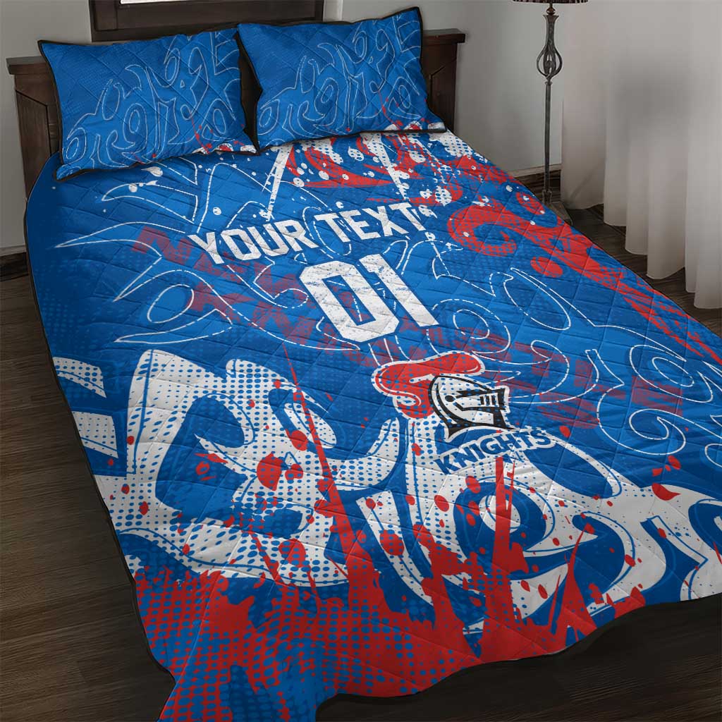 Personalized Newcastle Knights Rugby Quilt Bed Set Urban Street Graffiti Style - Distressed Splatter Elements