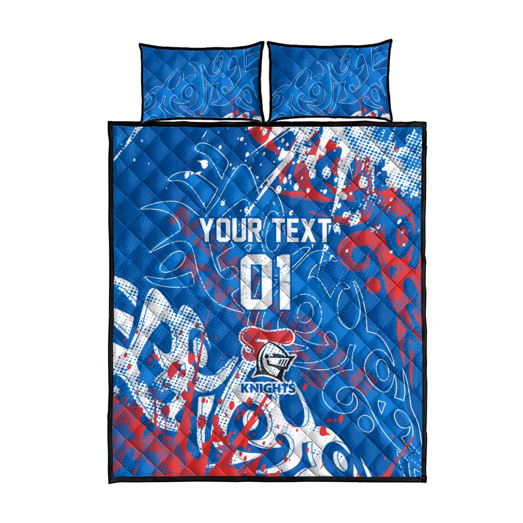 Personalized Newcastle Knights Rugby Quilt Bed Set Urban Street Graffiti Style - Distressed Splatter Elements