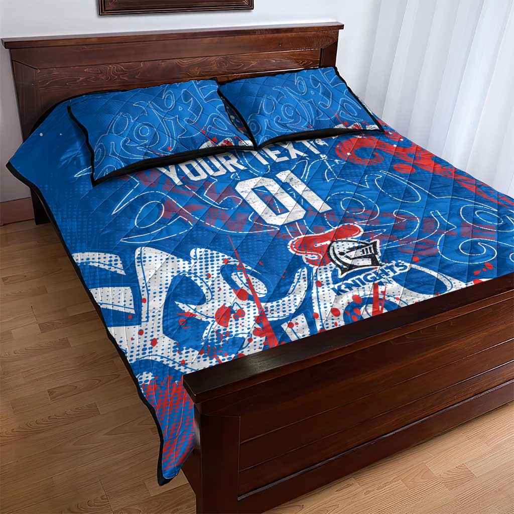 Personalized Newcastle Knights Rugby Quilt Bed Set Urban Street Graffiti Style - Distressed Splatter Elements