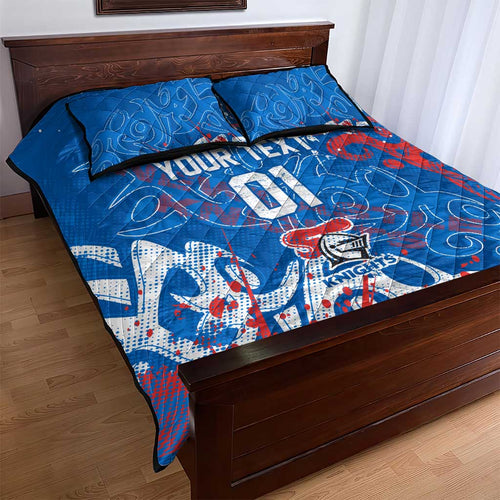 Personalized Newcastle Knights Rugby Quilt Bed Set Urban Street Graffiti Style - Distressed Splatter Elements