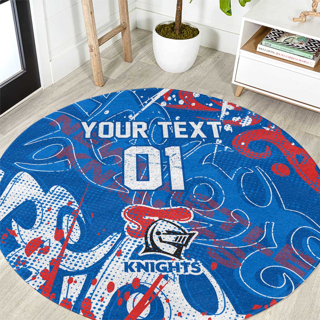 Personalized Newcastle Knights Rugby Round Carpet Urban Street Graffiti Style - Distressed Splatter Elements