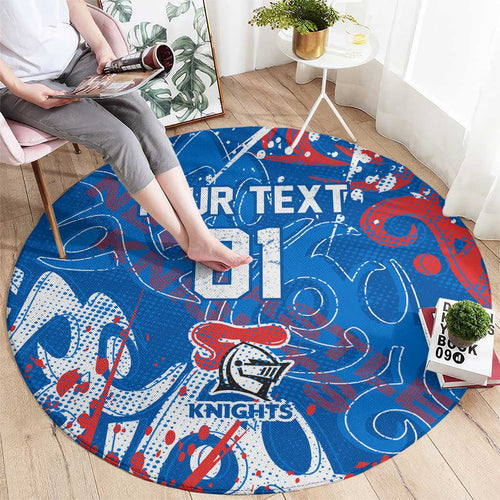 Personalized Newcastle Knights Rugby Round Carpet Urban Street Graffiti Style - Distressed Splatter Elements