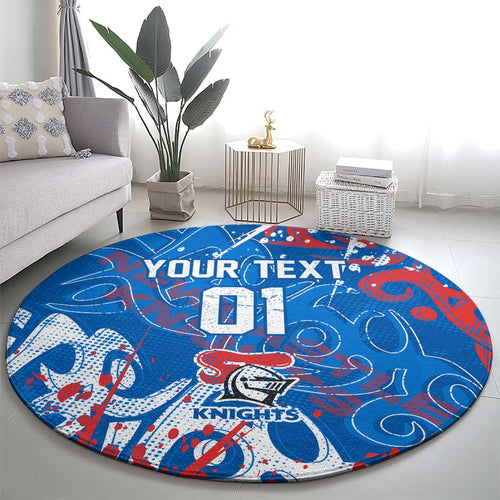 Personalized Newcastle Knights Rugby Round Carpet Urban Street Graffiti Style - Distressed Splatter Elements
