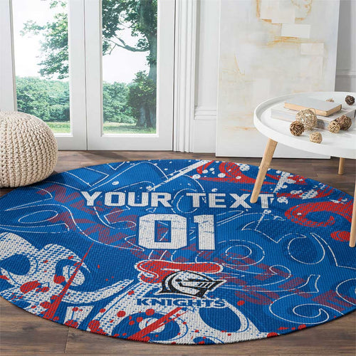 Personalized Newcastle Knights Rugby Round Carpet Urban Street Graffiti Style - Distressed Splatter Elements