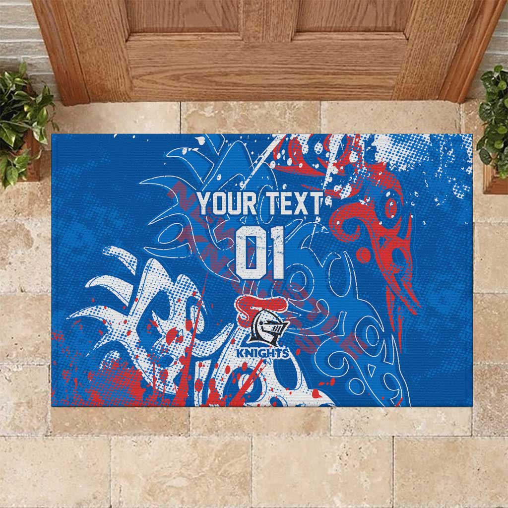 Personalized Newcastle Knights Rugby Rubber Doormat Urban Street Graffiti Style - Distressed Splatter Elements