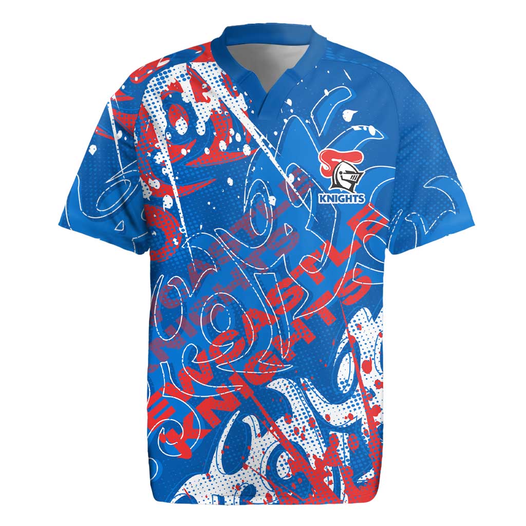 Personalized Newcastle Knights Rugby Rugby Jersey Urban Street Graffiti Style - Distressed Splatter Elements