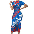 Personalized Newcastle Knights Rugby Short Sleeve Bodycon Dress Urban Street Graffiti Style - Distressed Splatter Elements