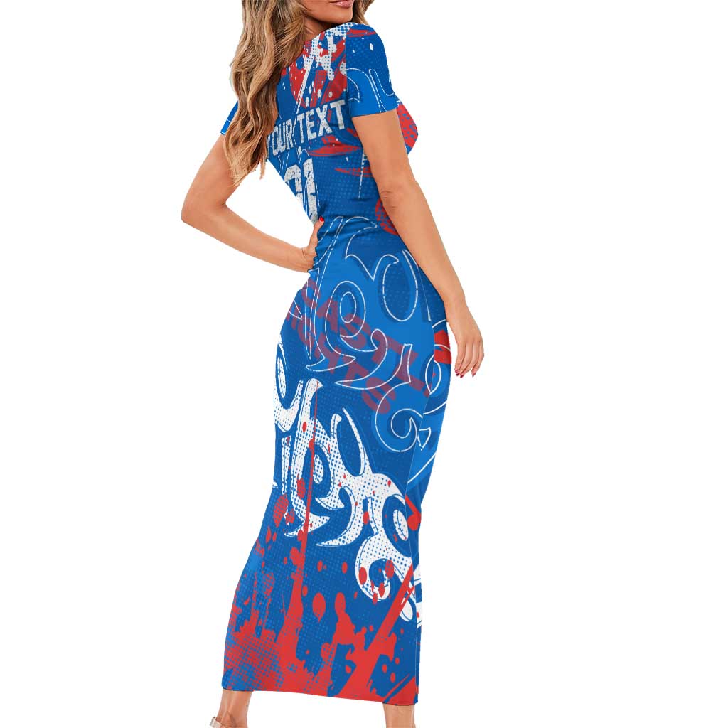 Personalized Newcastle Knights Rugby Short Sleeve Bodycon Dress Urban Street Graffiti Style - Distressed Splatter Elements