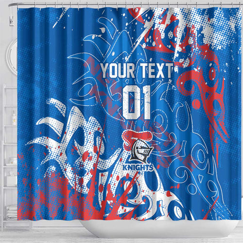 Personalized Newcastle Knights Rugby Shower Curtain Urban Street Graffiti Style - Distressed Splatter Elements