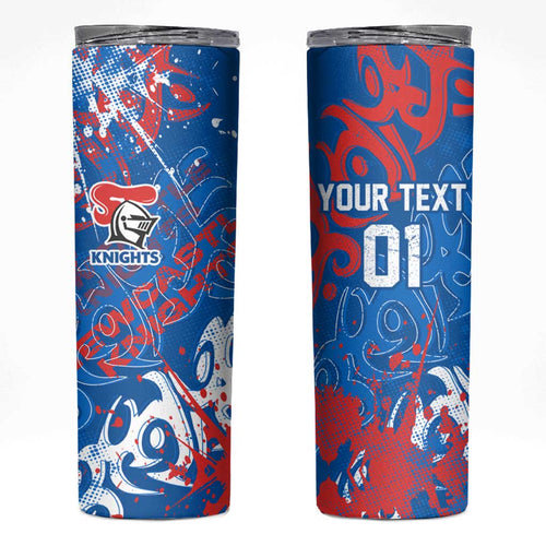 Personalized Newcastle Knights Rugby Skinny Tumbler Urban Street Graffiti Style - Distressed Splatter Elements