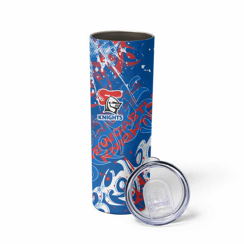 Personalized Newcastle Knights Rugby Skinny Tumbler Urban Street Graffiti Style - Distressed Splatter Elements