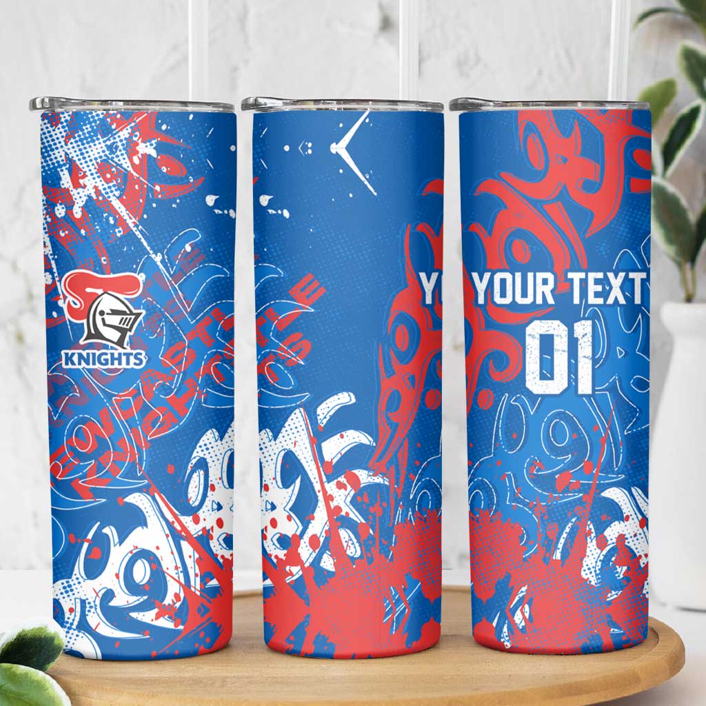 Personalized Newcastle Knights Rugby Skinny Tumbler Urban Street Graffiti Style - Distressed Splatter Elements