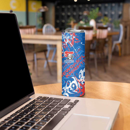 Personalized Newcastle Knights Rugby Skinny Tumbler Urban Street Graffiti Style - Distressed Splatter Elements
