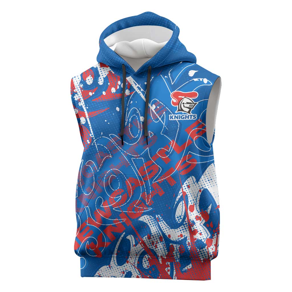 Personalized Newcastle Knights Rugby Sleeveless Hoodie Urban Street Graffiti Style - Distressed Splatter Elements